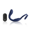 Navy blue silicone curved Arosum VibraDuo vibrating anal probe and perineum stim with matching remote and cockring