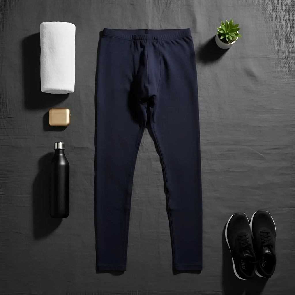 Navy blue stretchy arroyman bulge runner tights rnr006s with elastic waistband for menâ€™s performance running