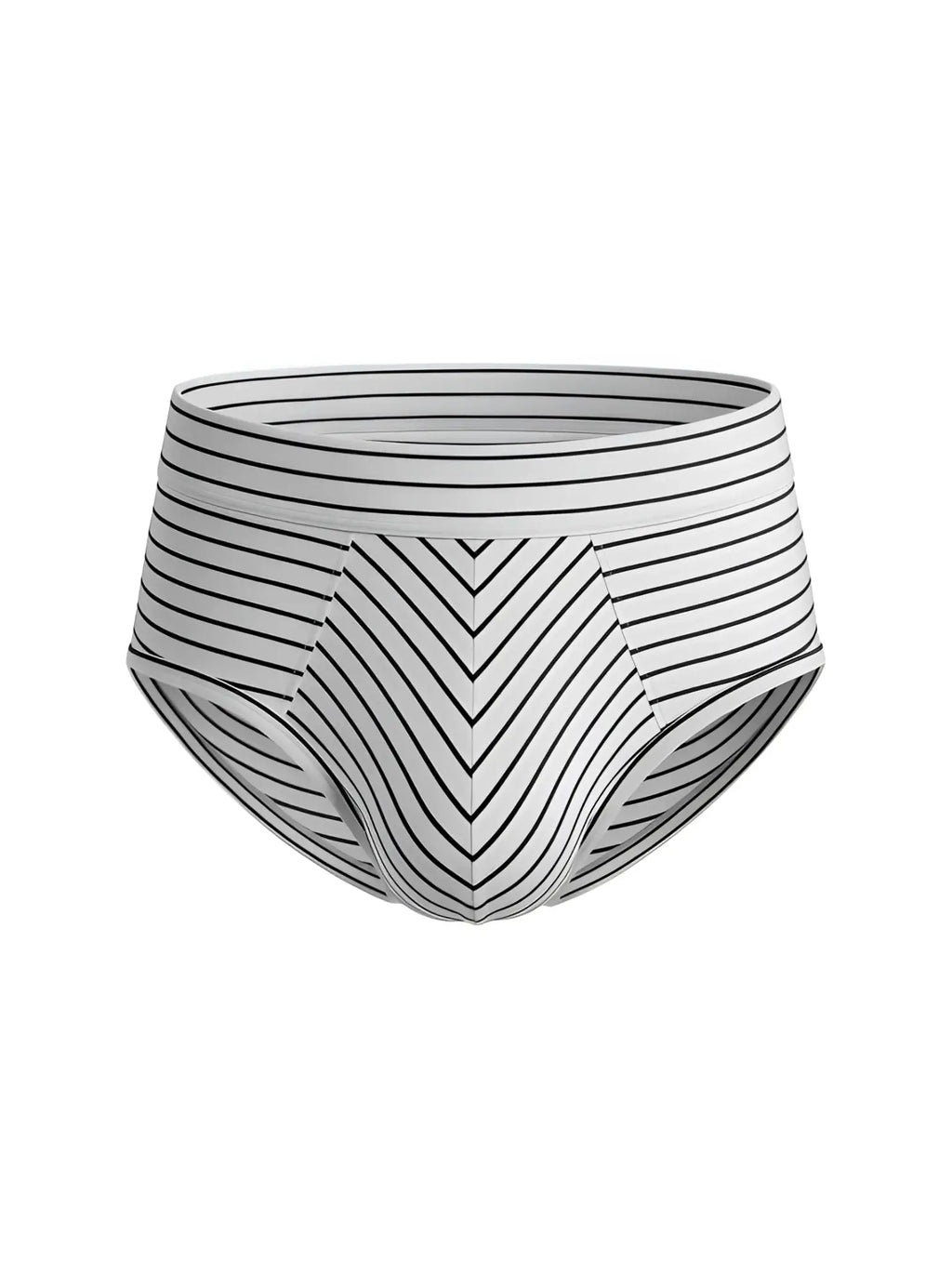 Assorted cotton brief 4 pieces pack featuring white cotton briefs with black diagonal chevron stripes on the front