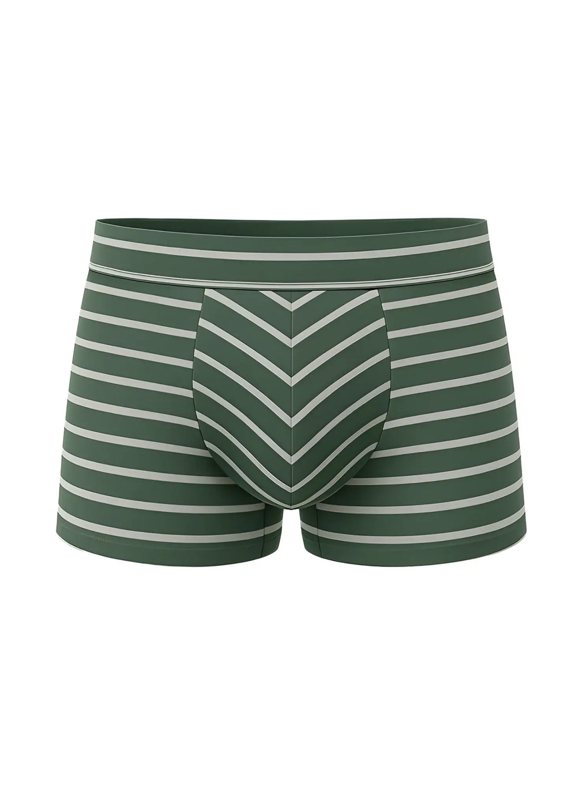 Dark green and white striped cotton boxer briefs with chevron pattern front part in assorted 4 pieces pack