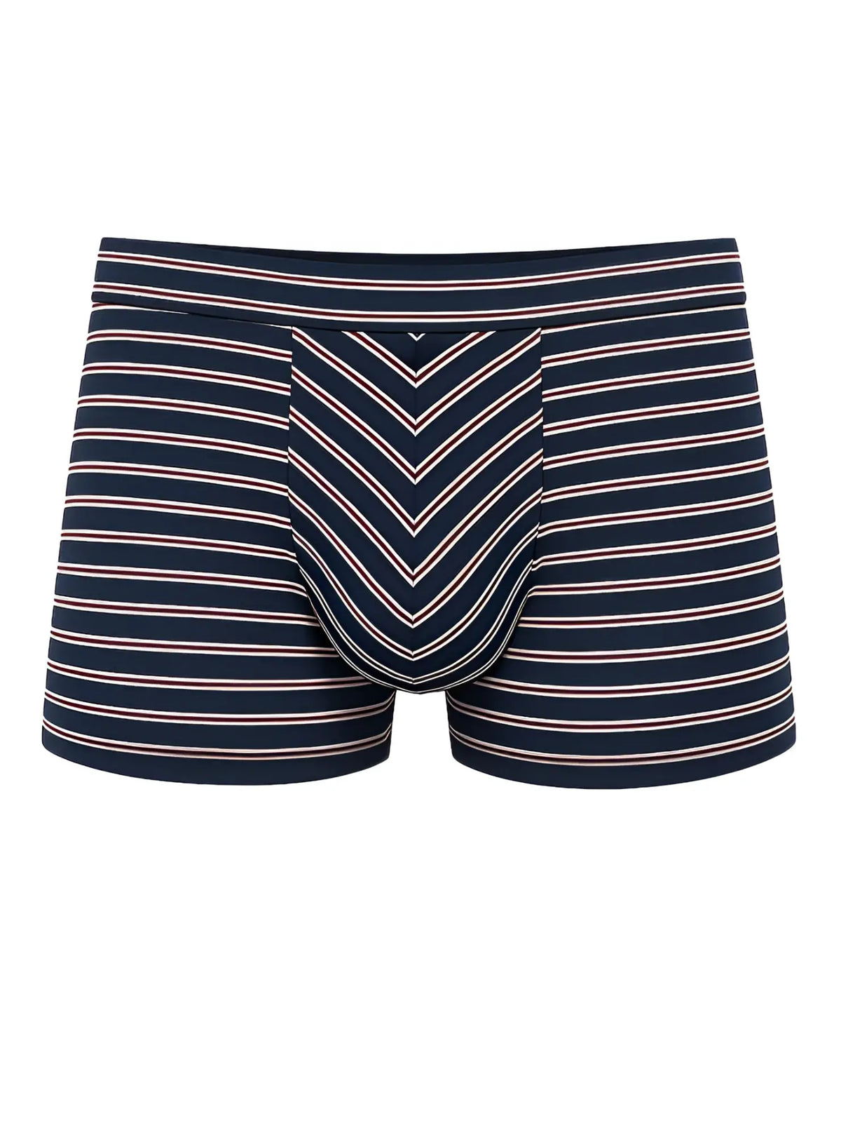Assorted cotton trunk 4 pieces pack featuring navy blue and light pink striped menâ€™s boxer briefs with chevron pattern