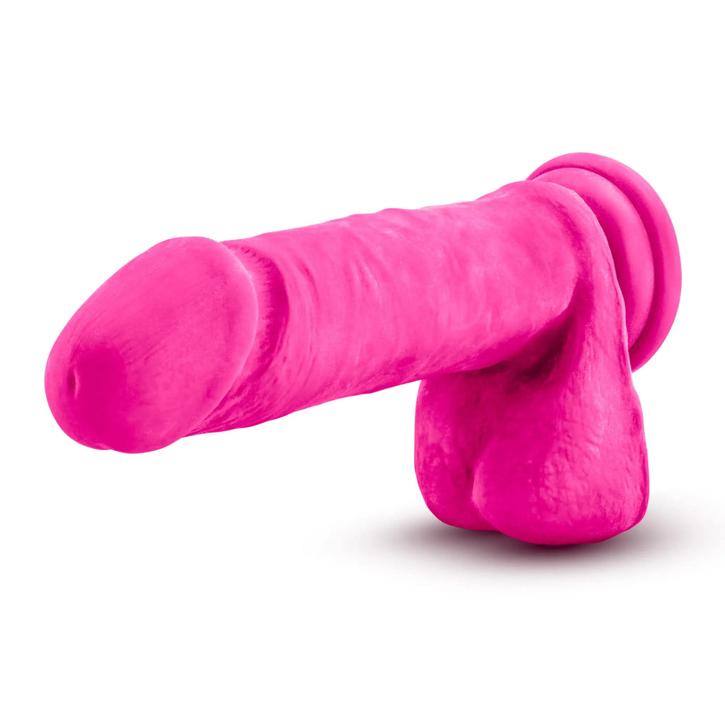 Au naturel bold hero 8in dildo in vibrant pink silicone with a textured matte finish and rounded contours