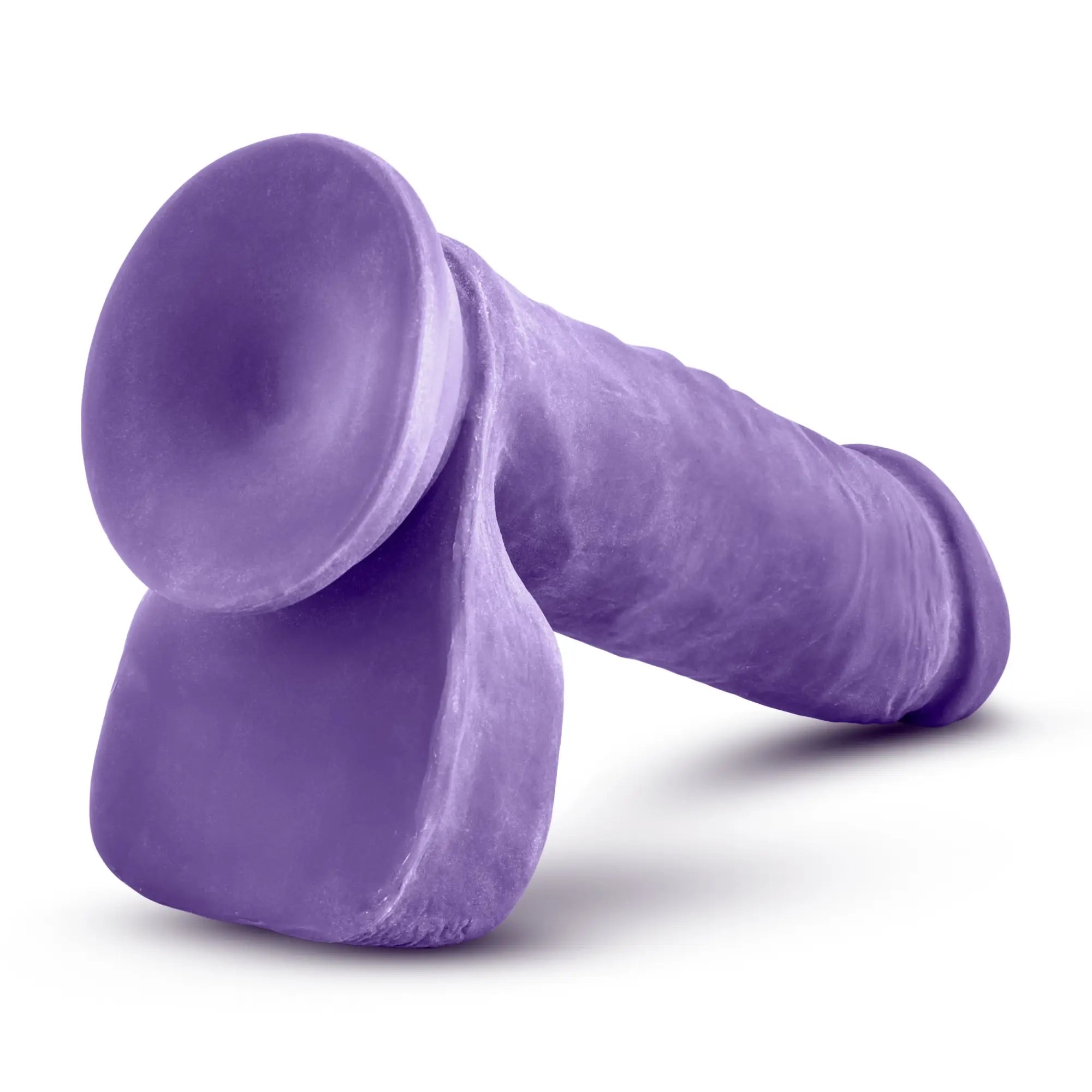 Au Naturel bold hero 8in dildo in purple silicone with textured shaft and suction cup base for hands-free use