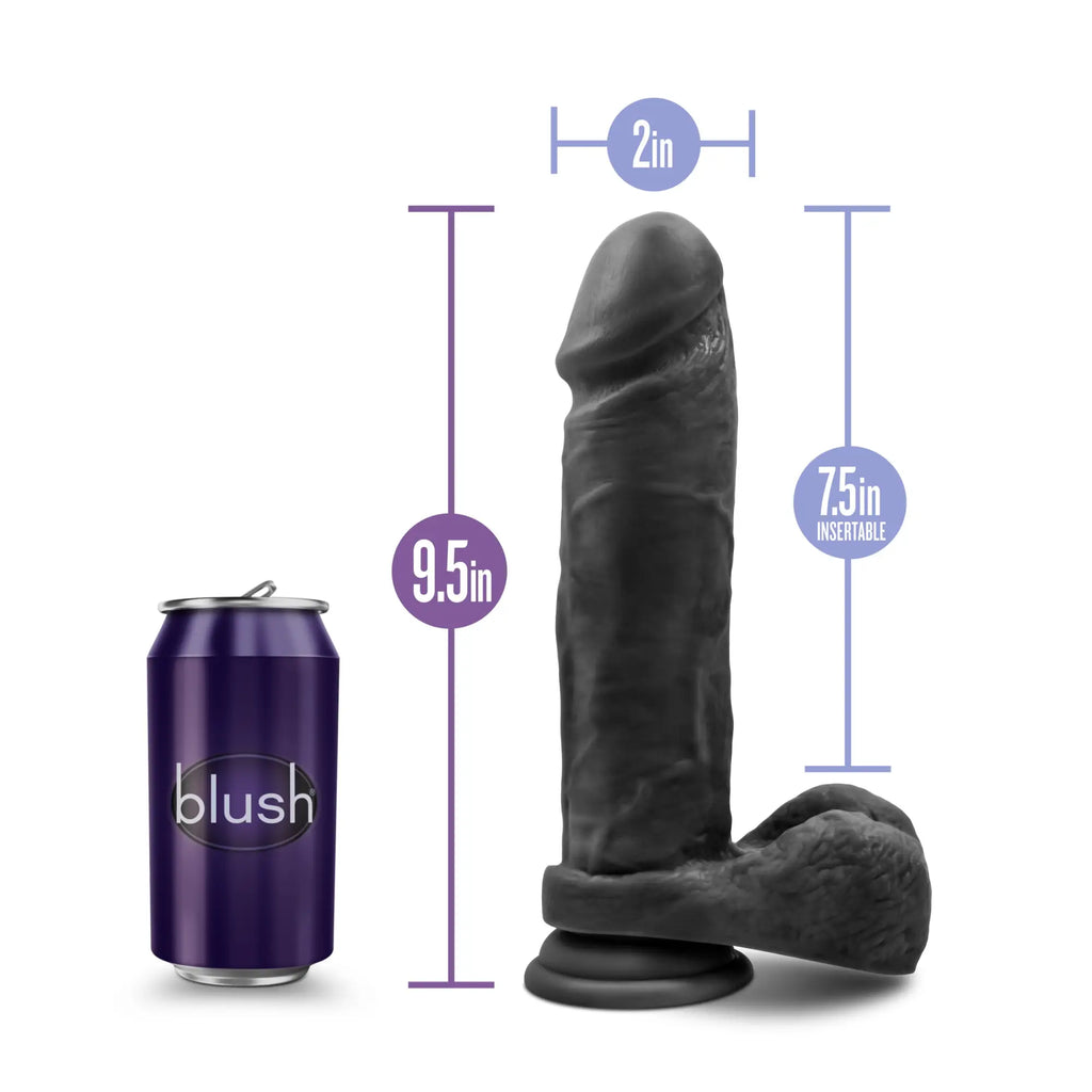 Black blush Au Naturel Au Naturel Bold Massive 9in dildo made of silicone with textured surface and rounded head
