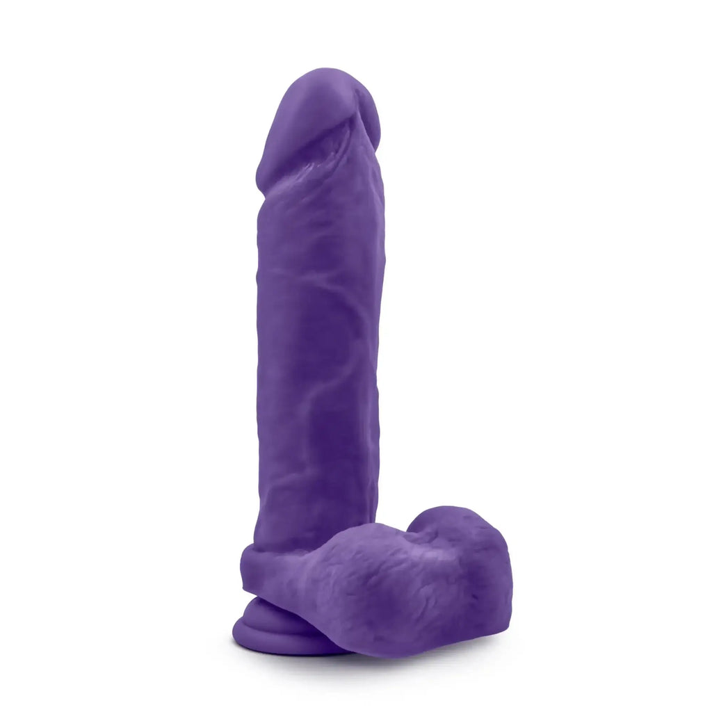 Purple silicone dildo with textured surface and rounded base from au naturel bold massive 9in collection