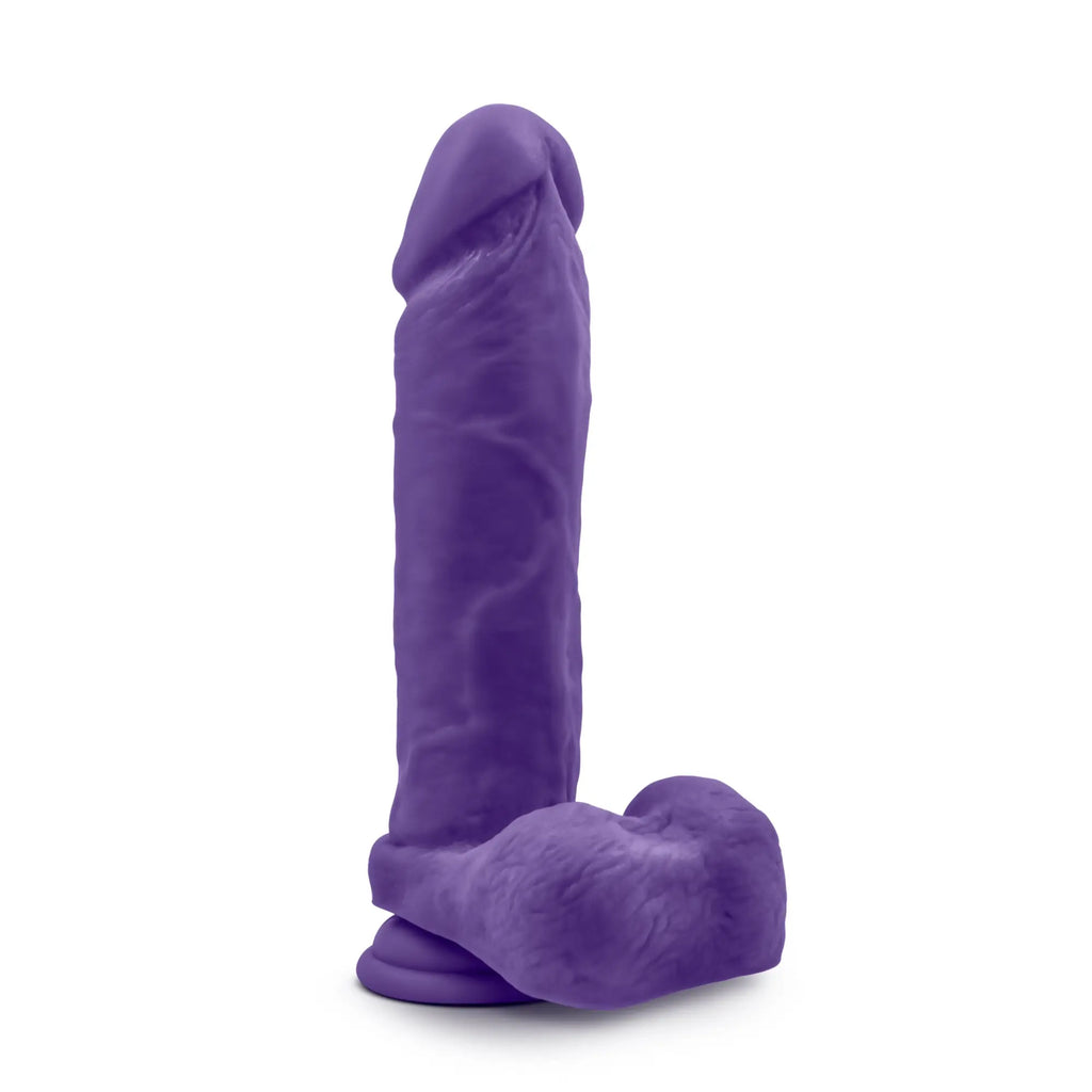 Purple silicone dildo with textured surface and rounded base from au naturel bold massive 9in collection