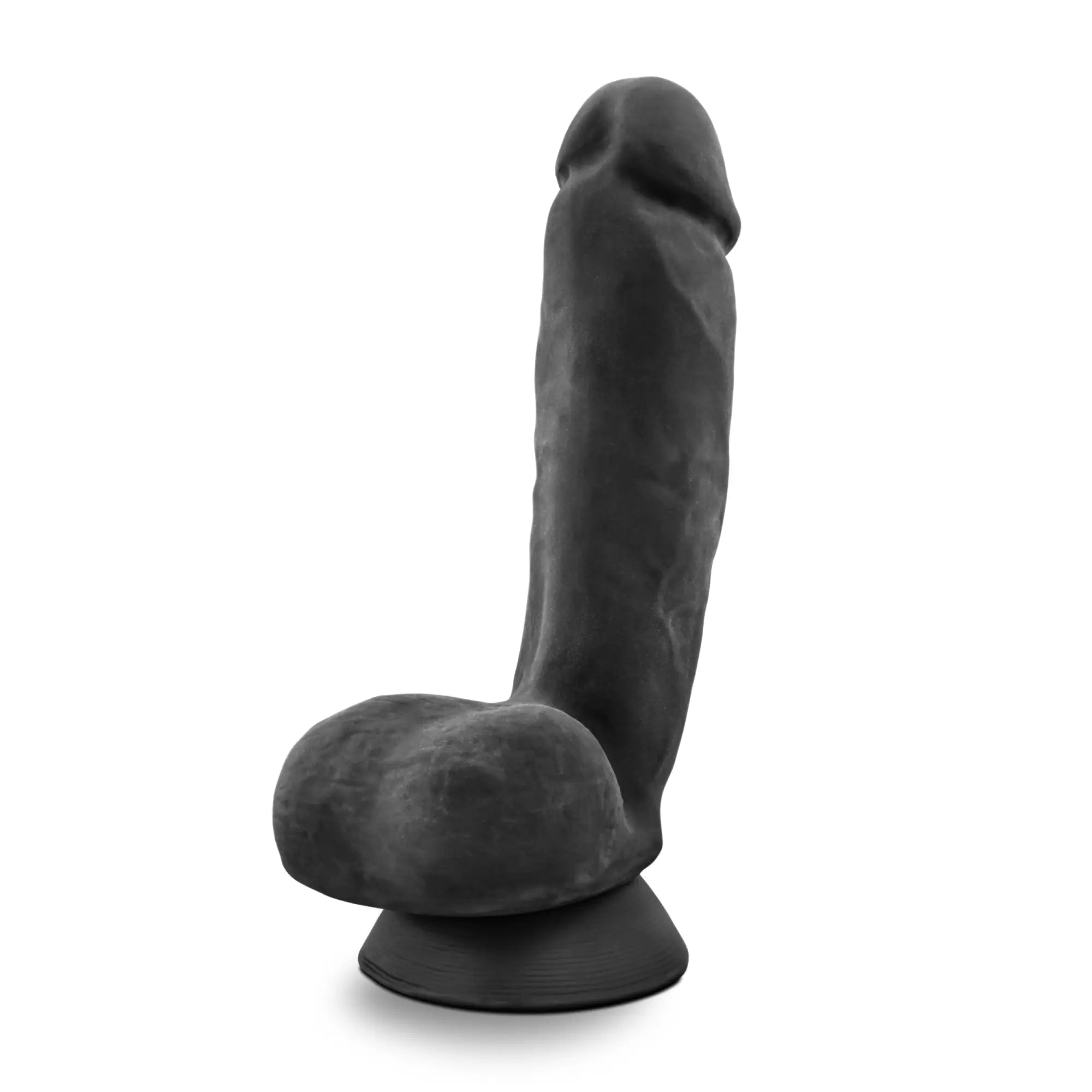 Black silicone adult toy au naturel bold pound 8.5in dildo with rounded base and textured surface front view