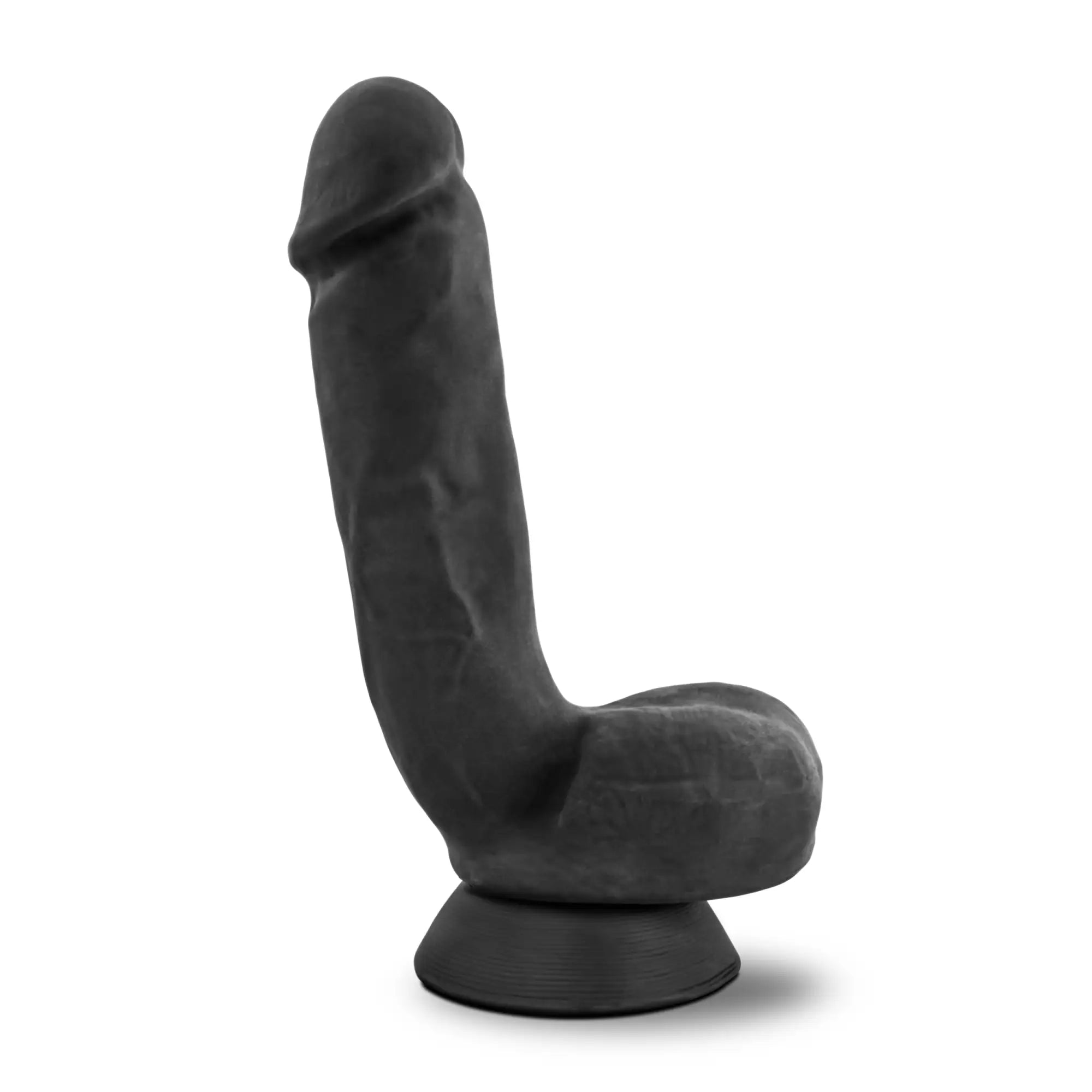 Black silicone dildo with rounded head curved shaft and circular base from Au Naturel Bold Pound 8.5in collection