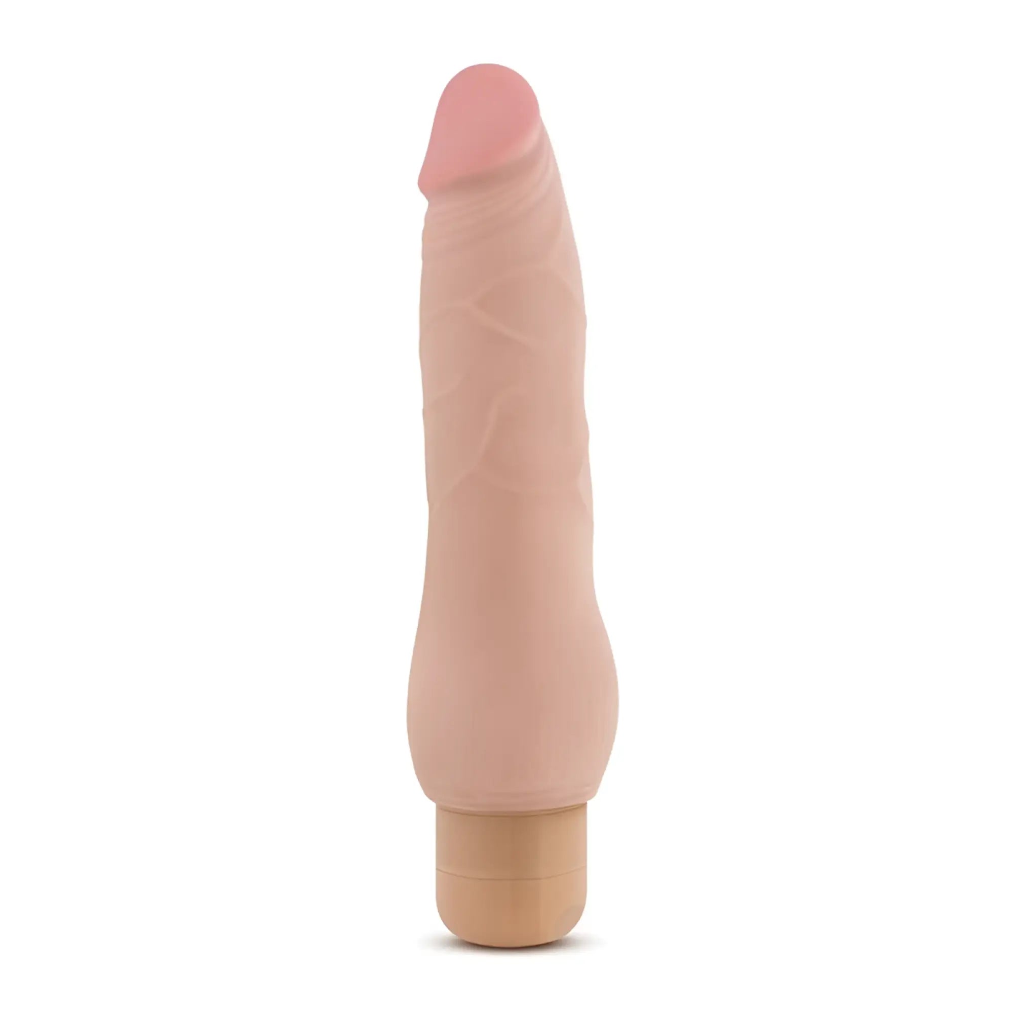 Beige silicone phallic-shaped vibrator with textured surface and rounded tip from au naturel fabien collection
