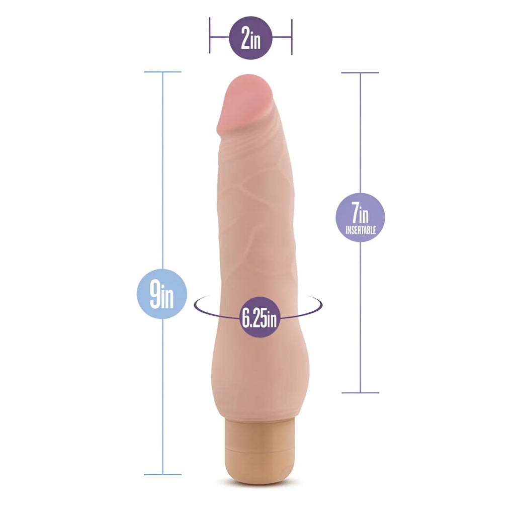 Pink silicone dildo au naturel fabien with textured surface rounded head and measurement markings for length and width