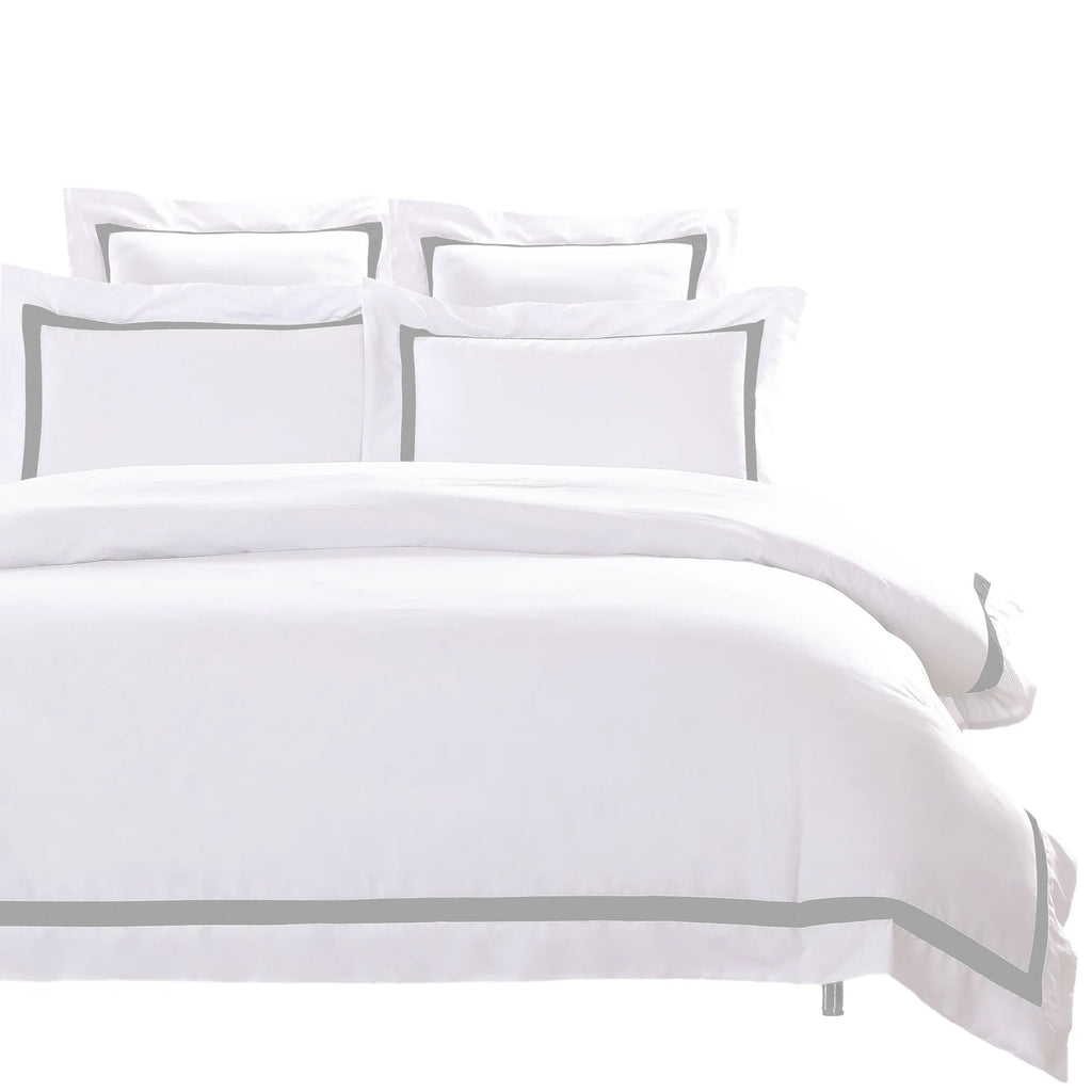 Ava Collection Queen Size White Quilt Cover Set - Light Grey Trim