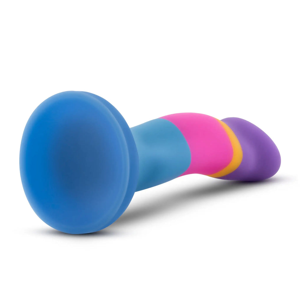 Avant avant d1 hot n cool silicone dildo with blue suction cup base and colorful pink purple yellow silicone design