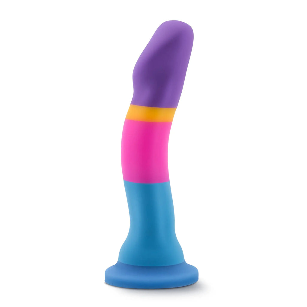 Avant avant d1 hot n cool silicone dildo with vibrant purple top pink middle and blue base for versatile use
