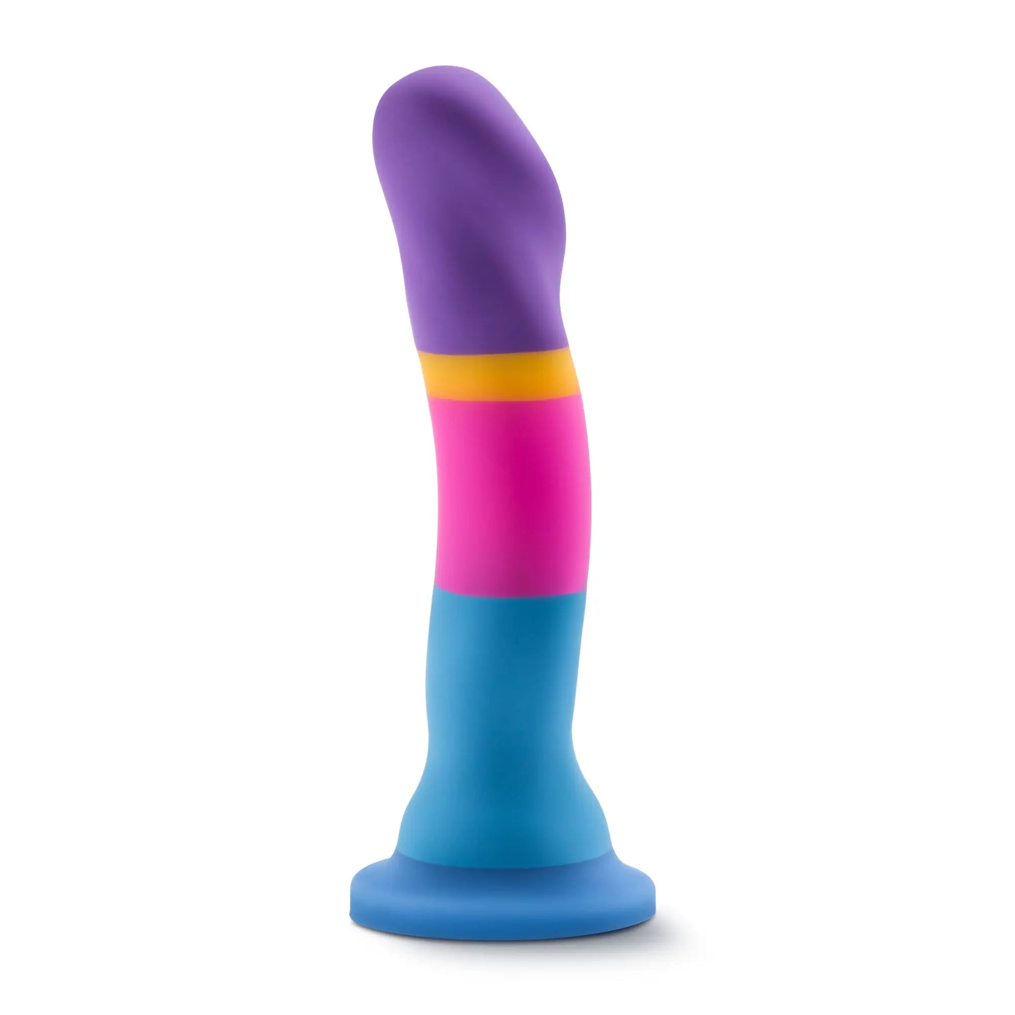Avant avant d1 hot n cool silicone dildo in vibrant purple pink and blue with multi-colored silicone design