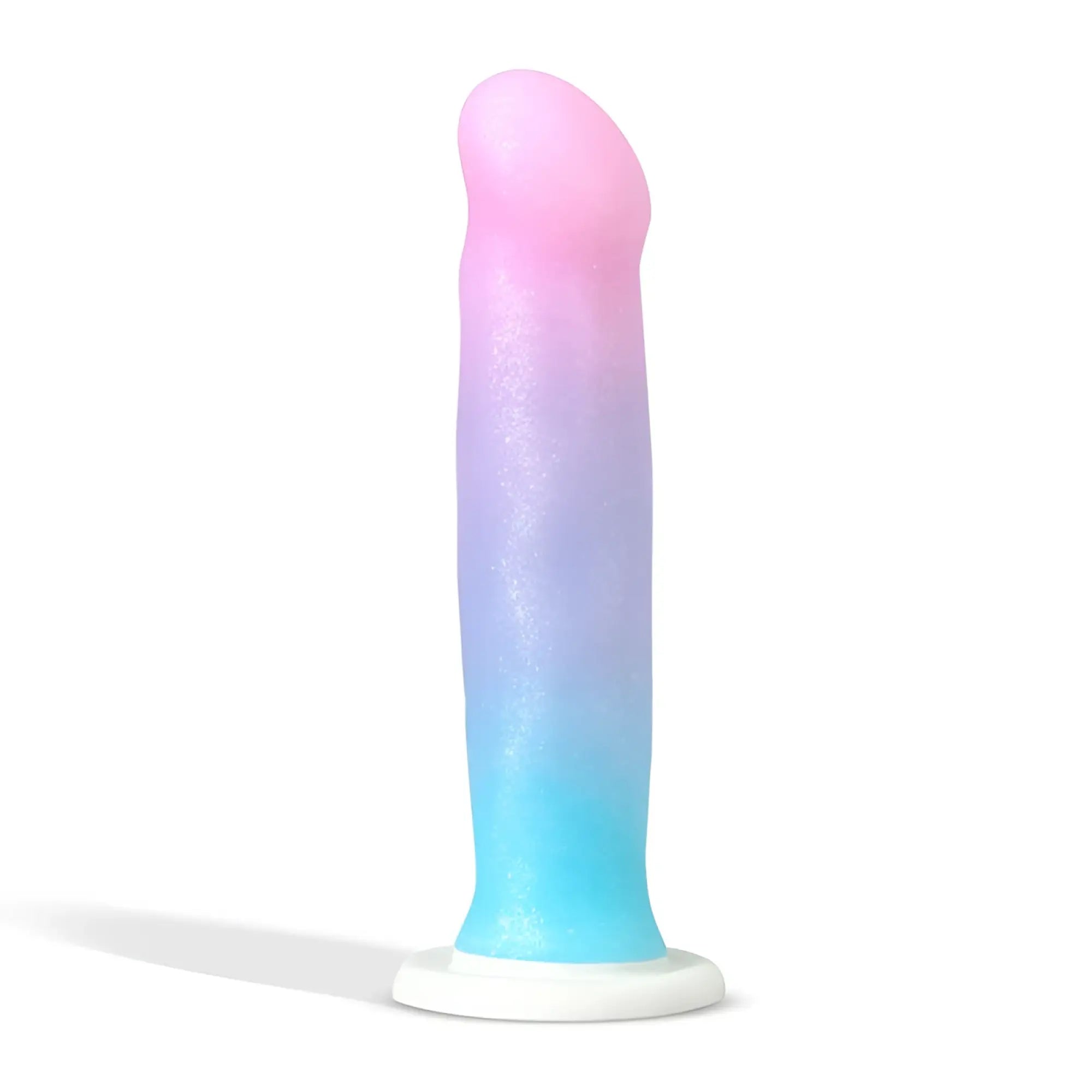 Avant Avant D17 Lucky silicone dildo with pink to blue ombre gradient and white base for versatile use