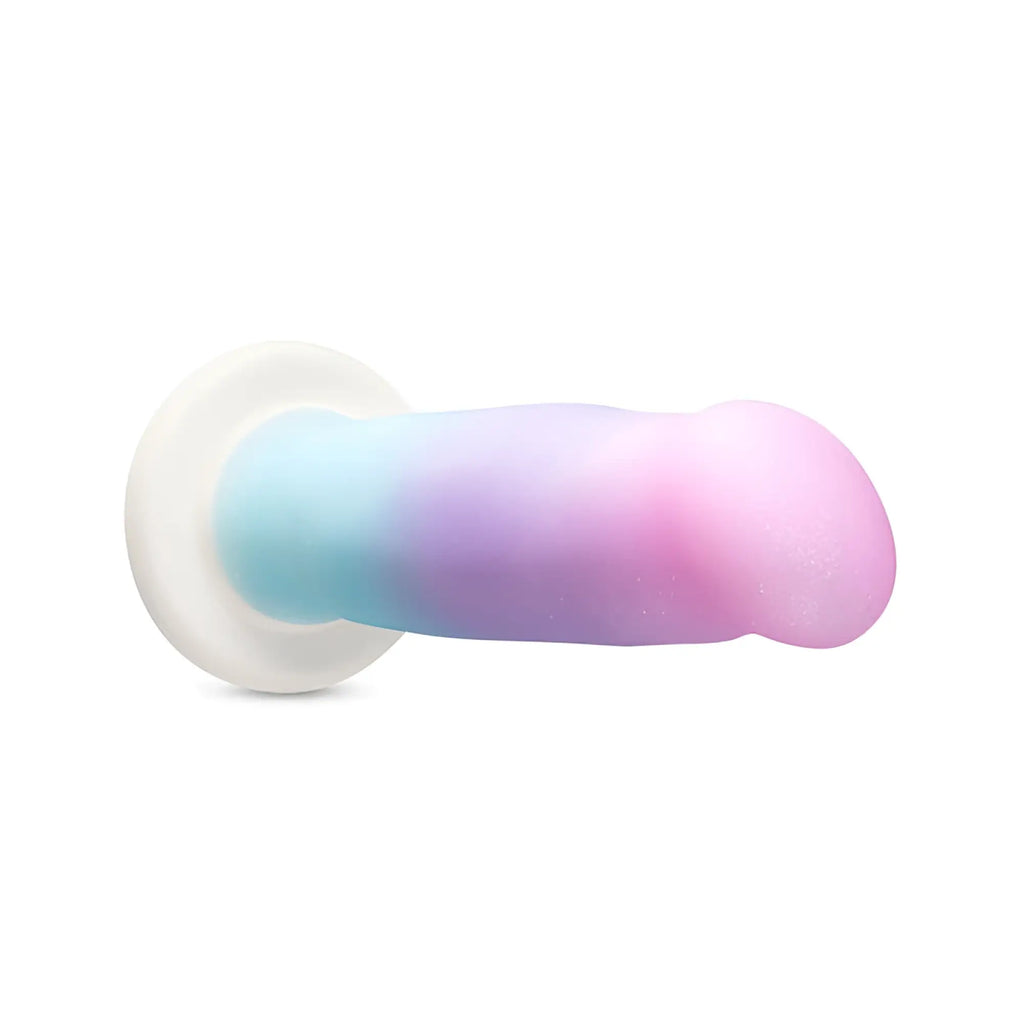 Pastel gradient silicone dildo with white circular base from avant avant d17 lucky silicone dildo collection