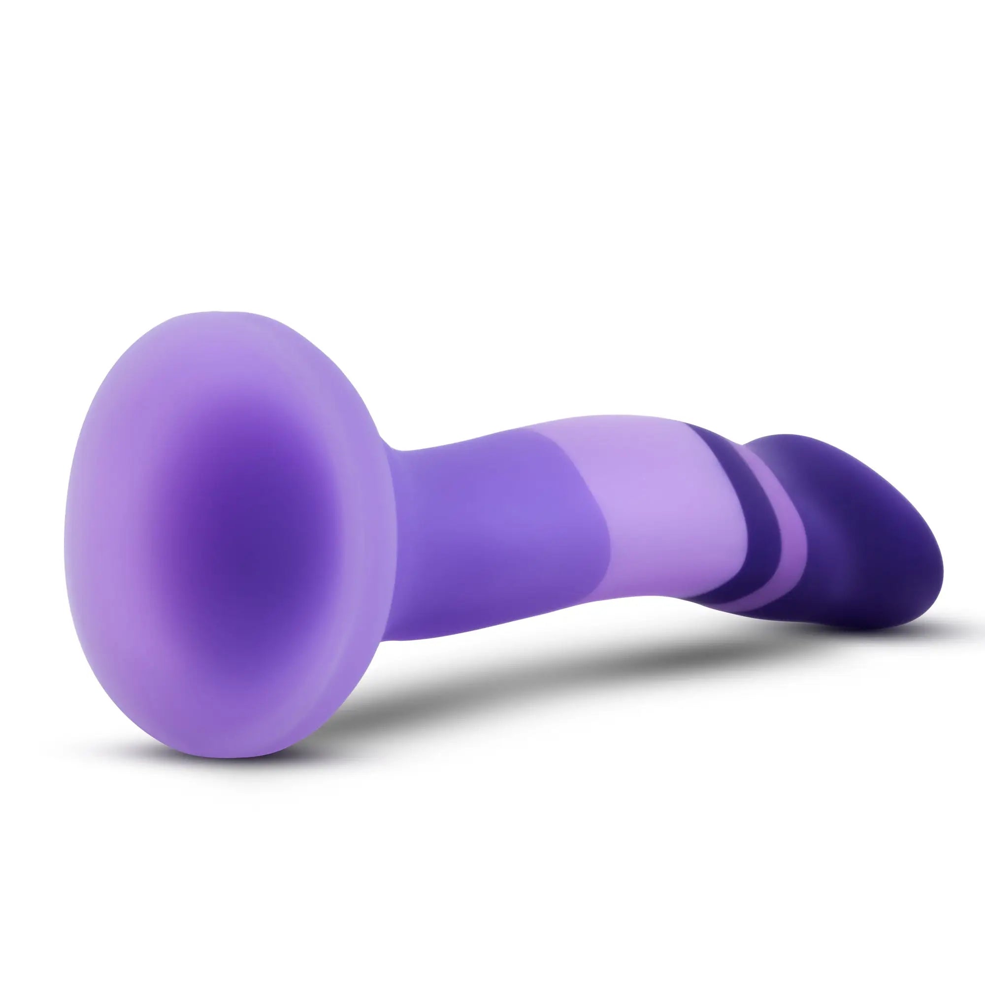 Avant avant d2 purple rain silicone dildo with smooth rounded head and gradient color bands in purple silicone