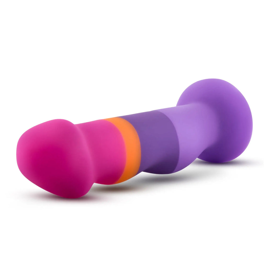 Avant Avant D3 Summer Fling silicone dildo in vibrant pink head purple body and orange accent band