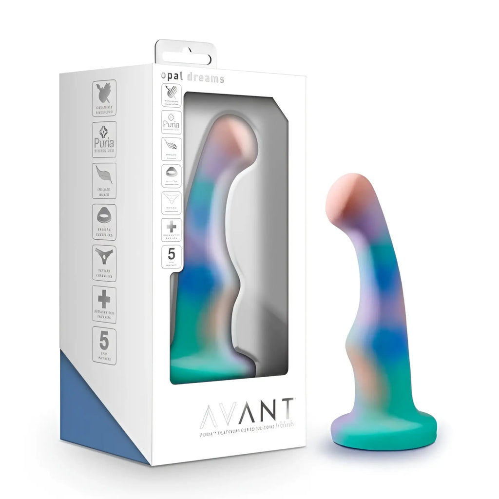 Avant avant opal dreams aqua silicone dildo with smooth gradient body in teal blue purple and pink hues