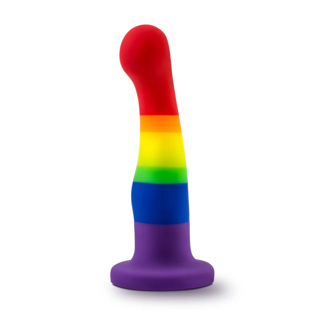 Rainbow-colored silicone anal plug with smooth rounded head and tapered base from avant pride p1 freedom dildo