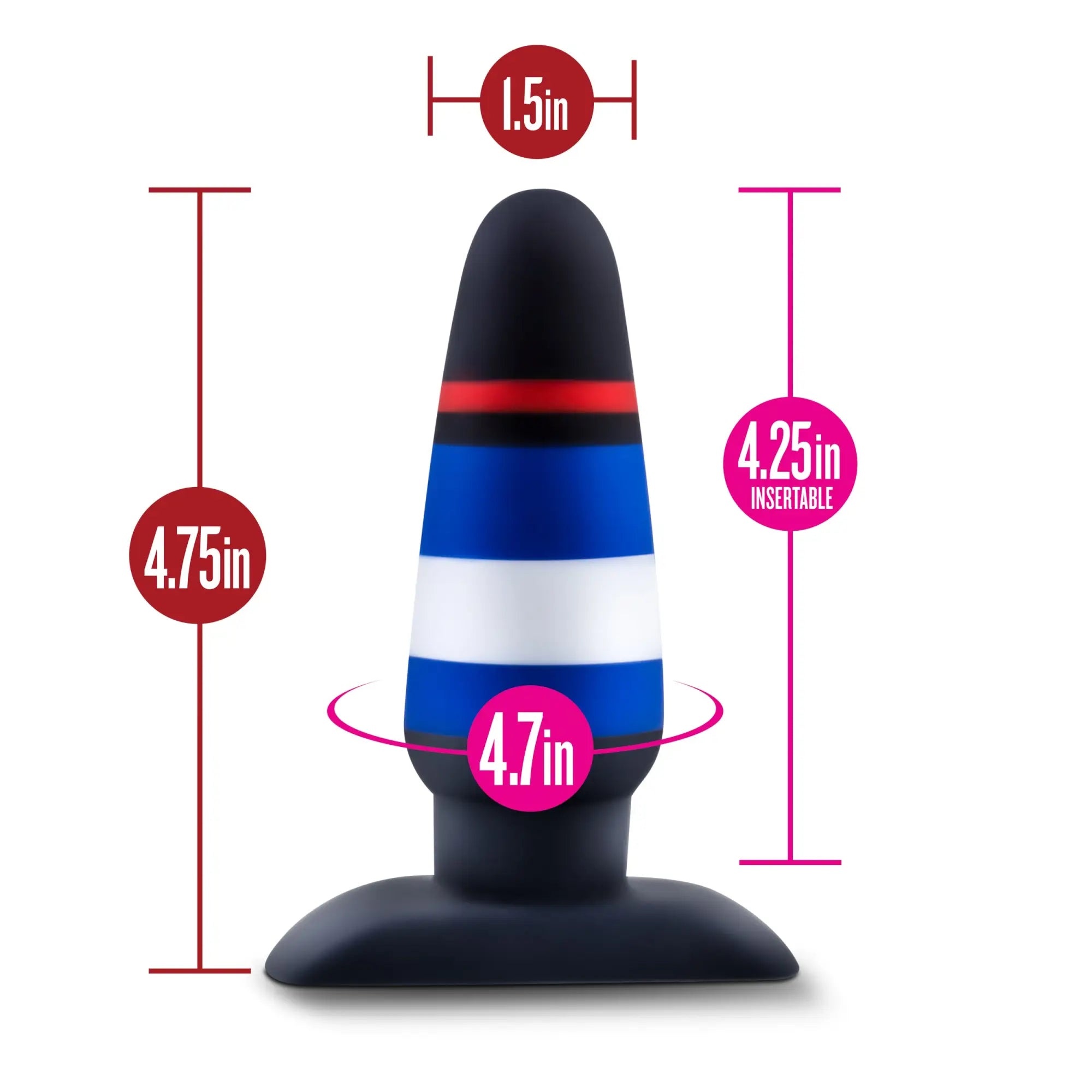Avant Avant Pride P4 power play silicone butt plug with black blue white stripes and red accent band