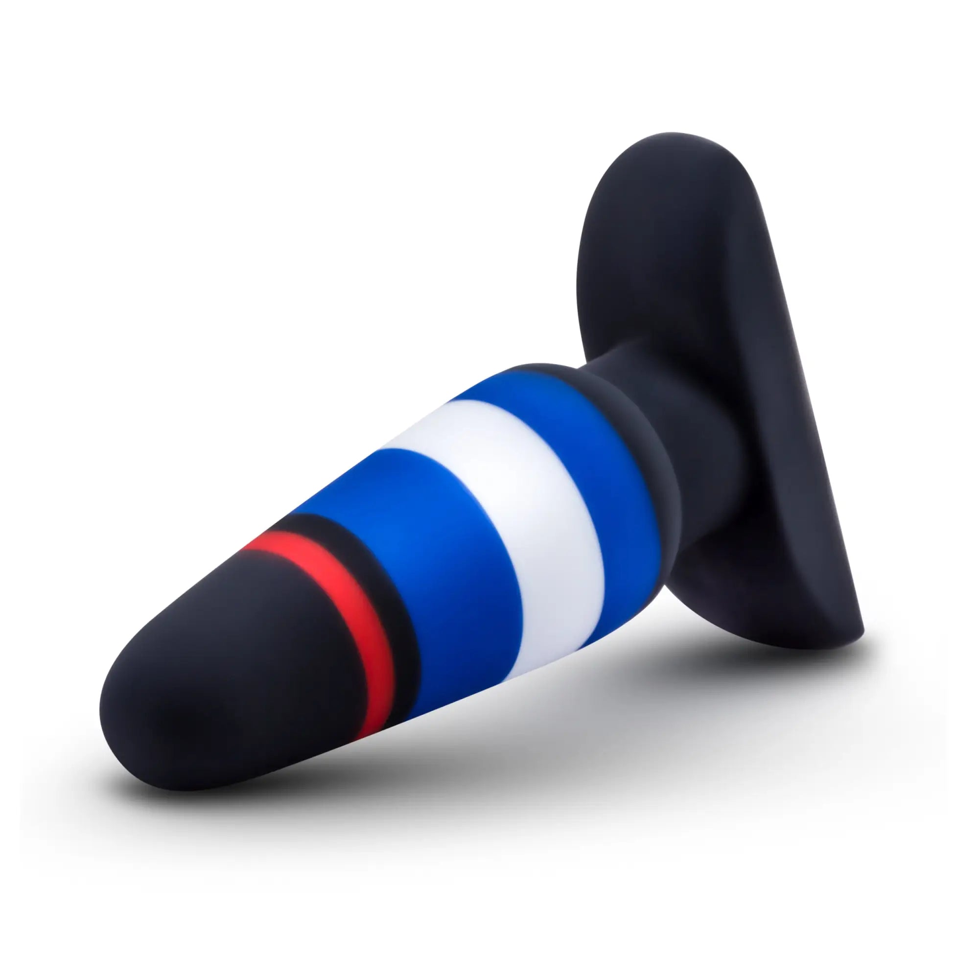 Avant Avant Pride P4 power play silicone butt plug in blue white red stripes with black flared base