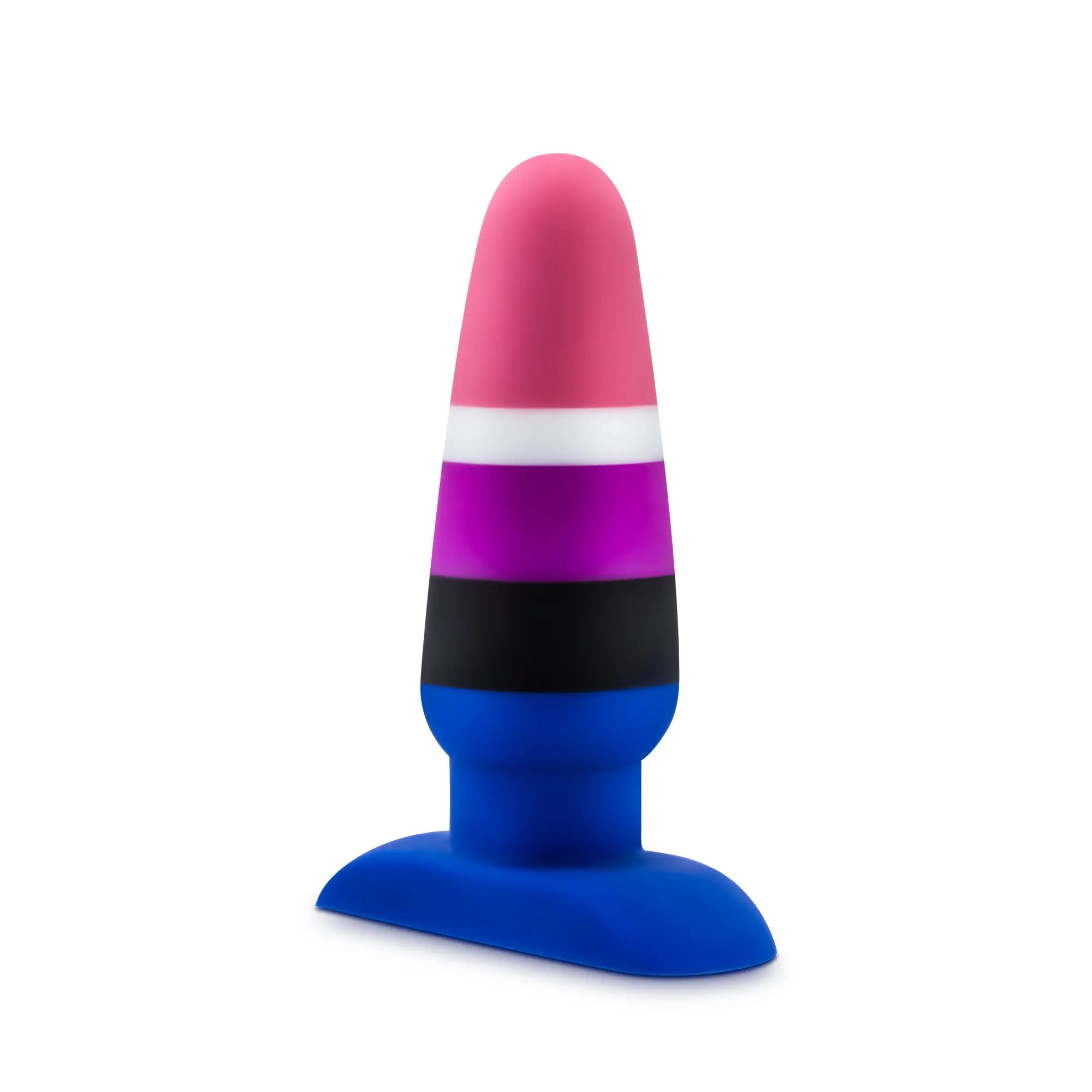 Avant Avant Pride P5 fluid silicone butt plug in pink purple black and blue with a flared base