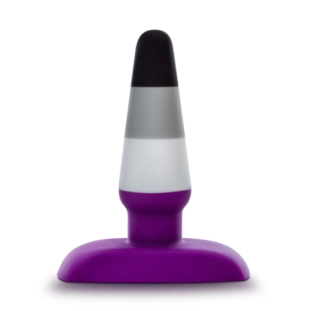 Avant Avant Pride P7 Ace silicone butt plug in purple black and white with a flared base for comfortable use