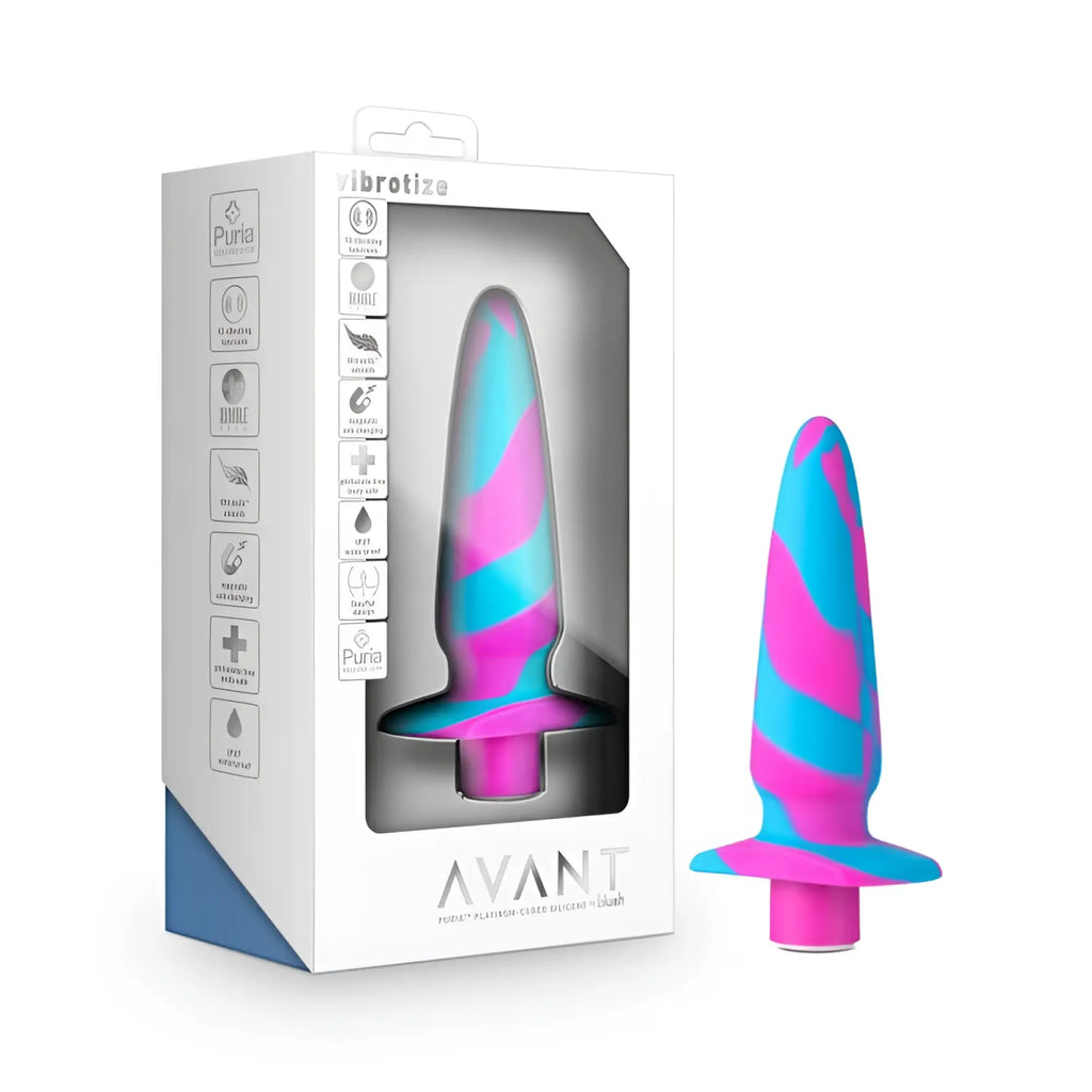 Avant avant vibrotize silicone mini anal vibe in vibrant pink and turquoise swirl silicone design