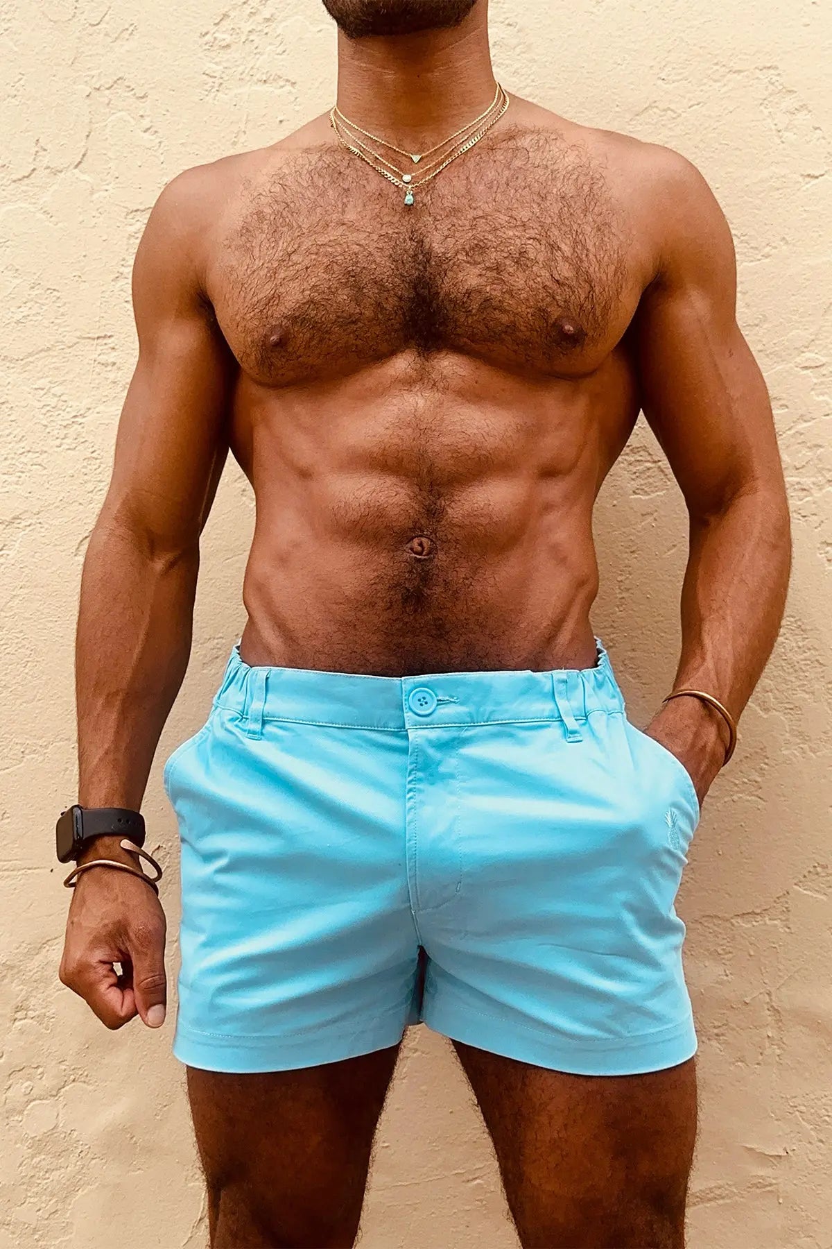 JJ Malibu Men's Muscle-fit Men's 2.5'' Stretchy Chino Shorts - Pale Blue