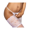 White lace thong g-string by axami lingerie featuring floral pattern and small bow at center in size s