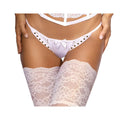Axami lingerie white microfiber and lace thong with central bow and metallic studs along the sides