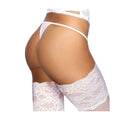 White lace thong with studs and matching sheer mesh thigh-high stockings in microfiber and lace by Axami lingerie xl