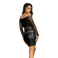 Axami lingerie black off the shoulder mini dress with sheer long sleeves and faux leather mesh panels in XL