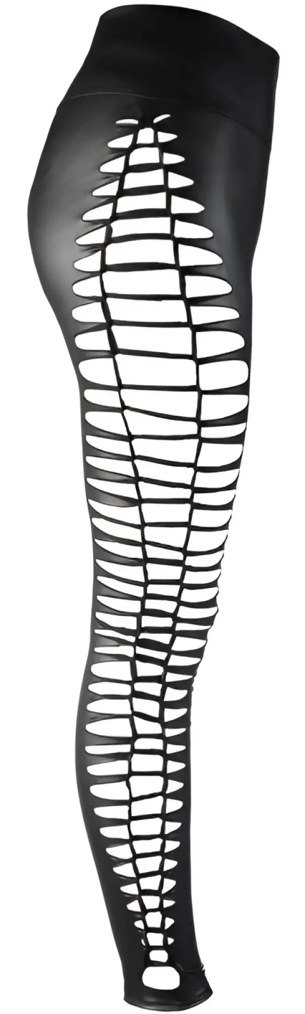 Axami lingerie stretch wetlook black leggings with bold geometric cut out pattern along the leg in xl