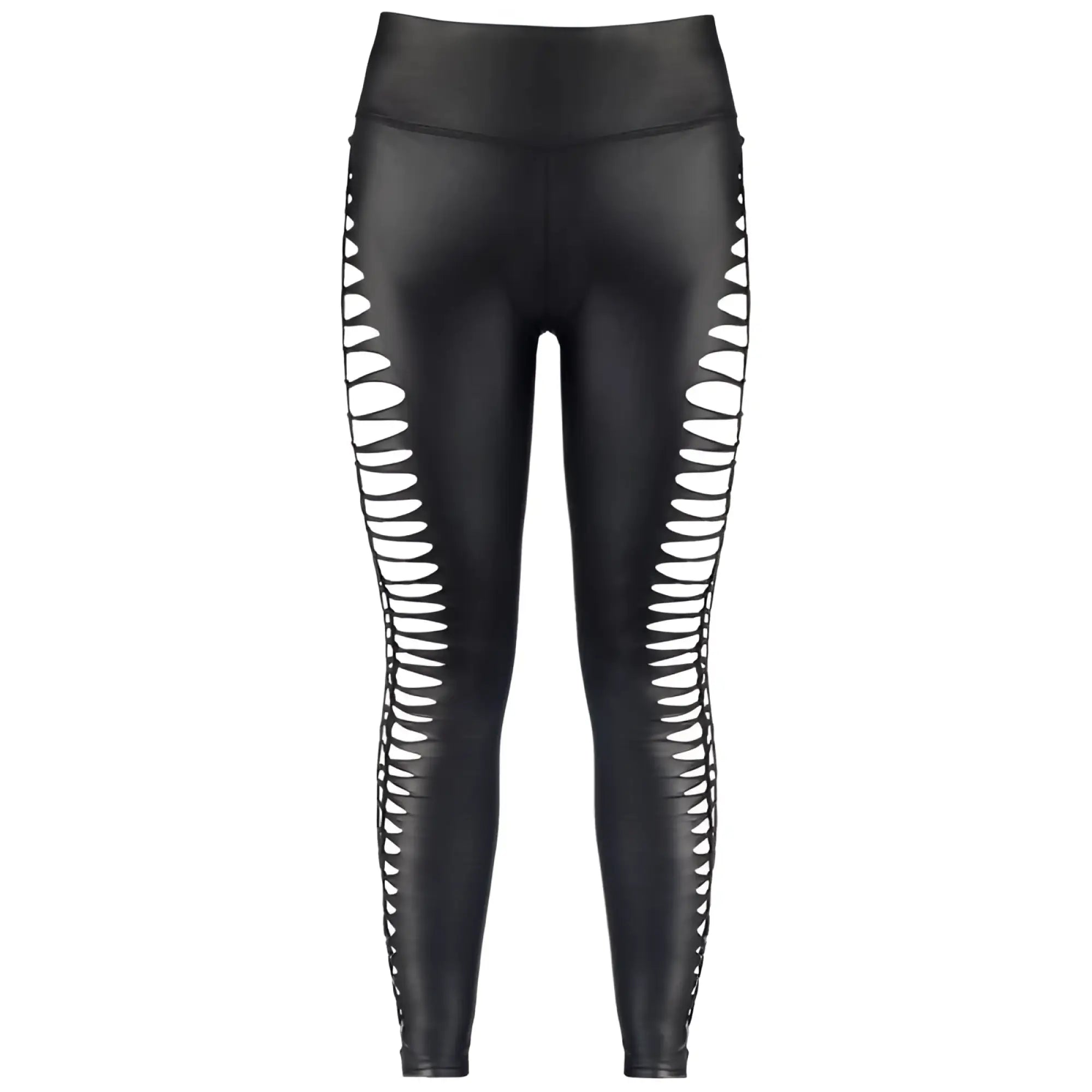 Axami lingerie black high-waisted stretch wetlook leggings with white cut out patterns in size xl