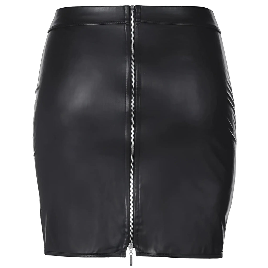 Black faux leather mini skirt with central front zipper from Axami Lingerie stretch wetlook mesh criss cross skirt black M