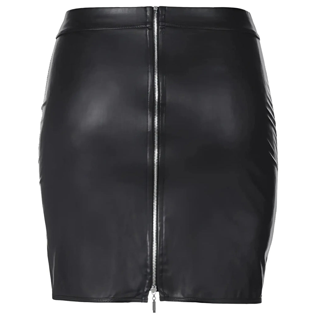 Black faux leather mini skirt with central front zipper from Axami Lingerie stretch wetlook mesh criss cross skirt black M
