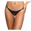 Black faux leather thong with gold zipper and thin straps axami lingerie stretch wetlook zip g-string black m back view