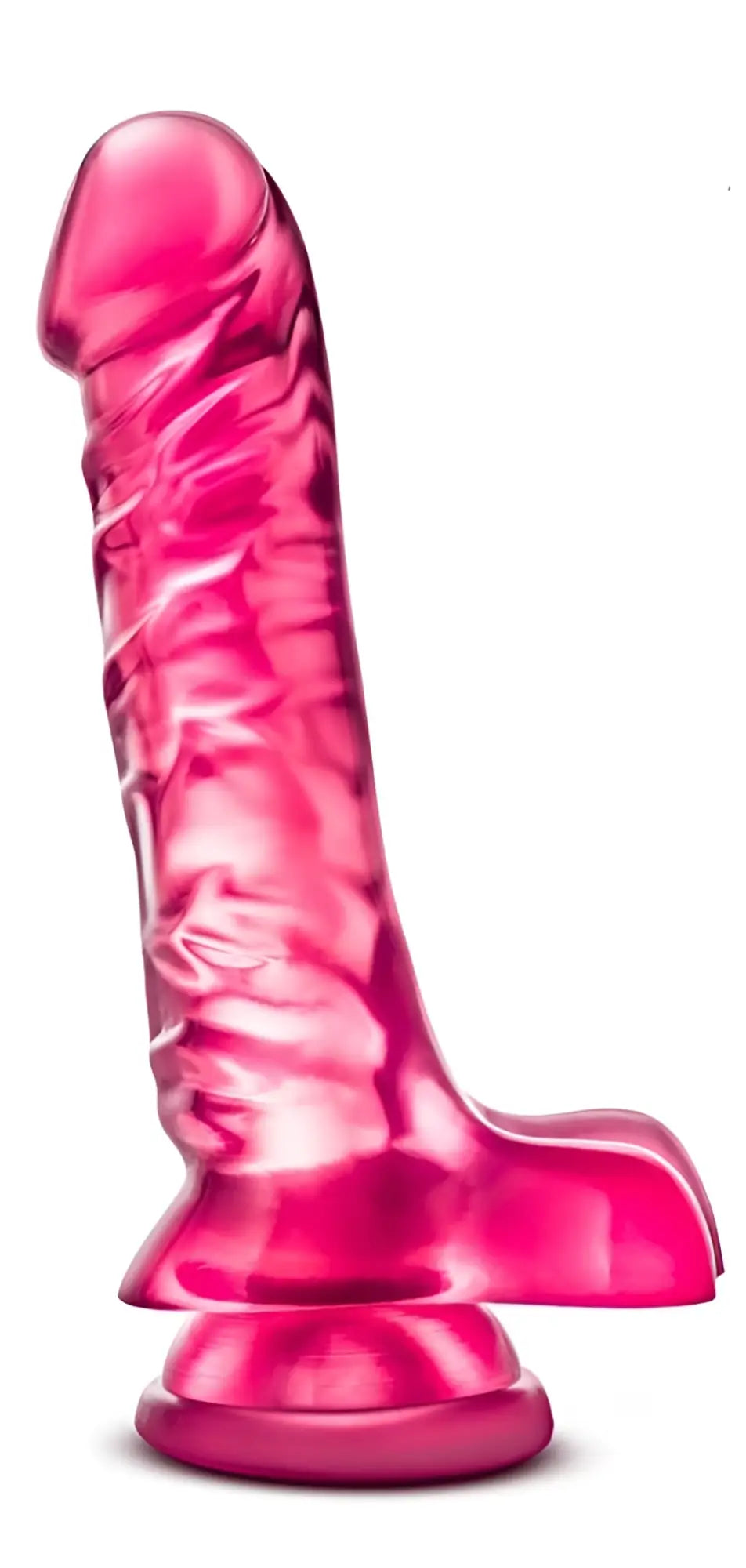 Vibrant pink translucent silicone dildo with textured ridges and rounded base from B Yours B Yours Basic 8 Pink collection