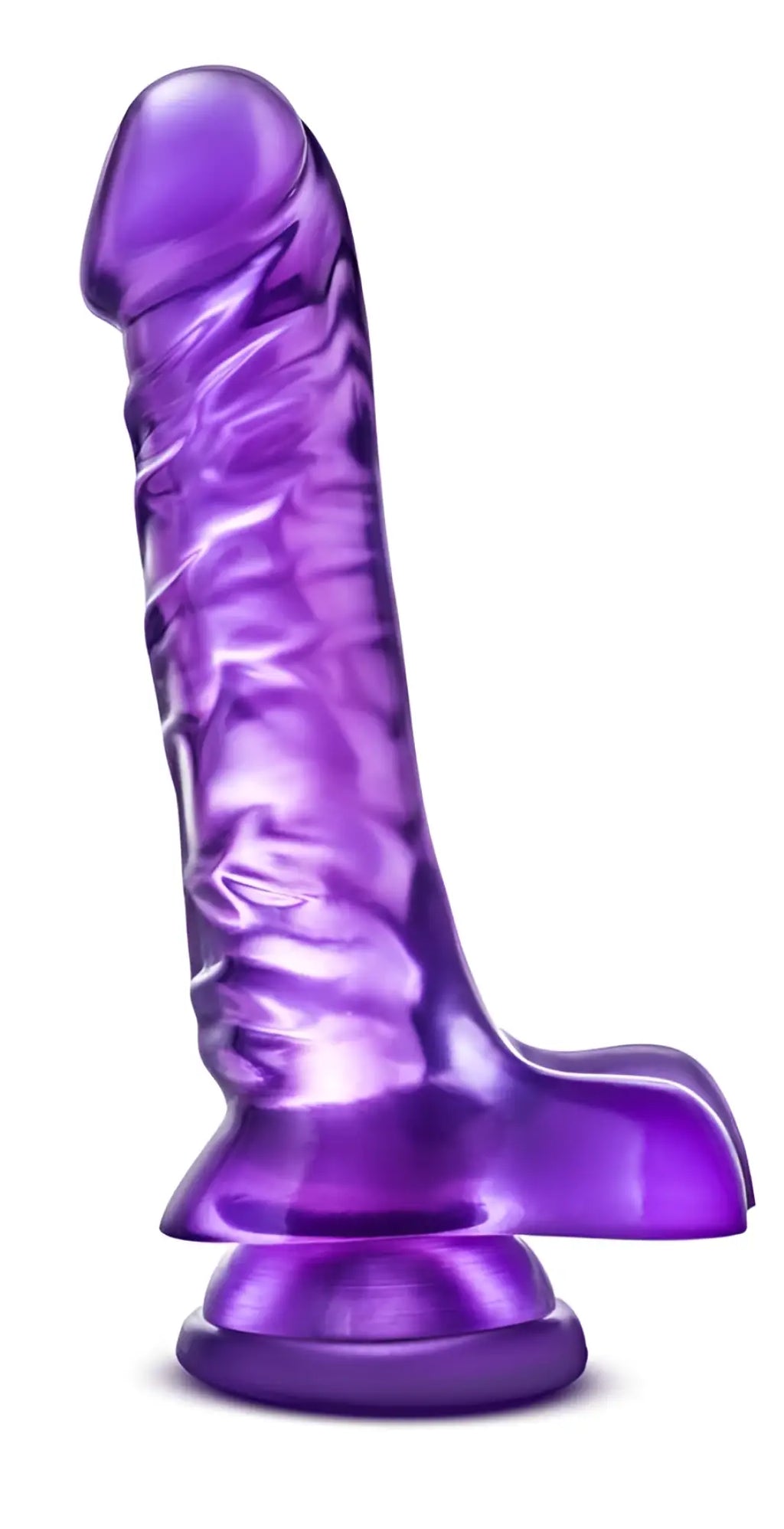 B yours b yours basic 8 purple translucent silicone dildo with textured ridges and rounded base for pleasure use