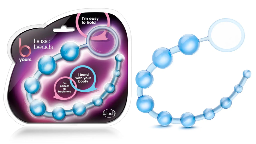 Light blue translucent plastic bead train with clear ring branded as basic beads by blush in b yours basic beads blue