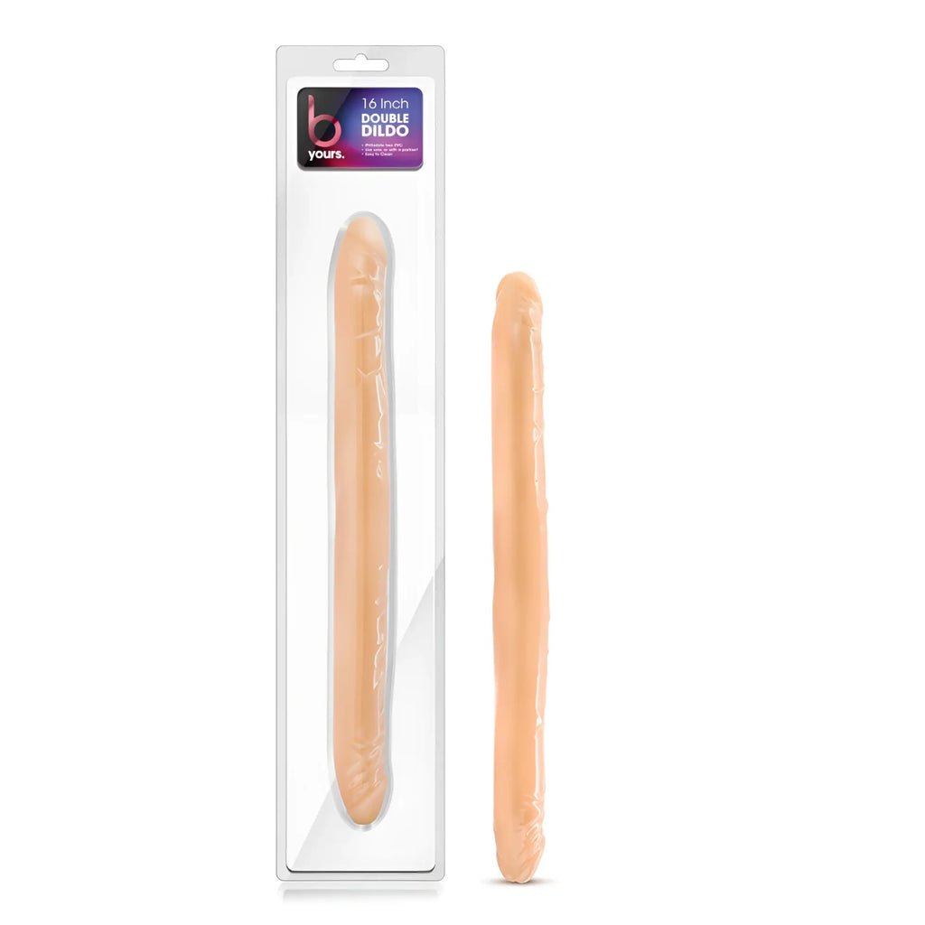 A 16-inch beige silicone double dildo from yours designed for versatile intimate pleasure use