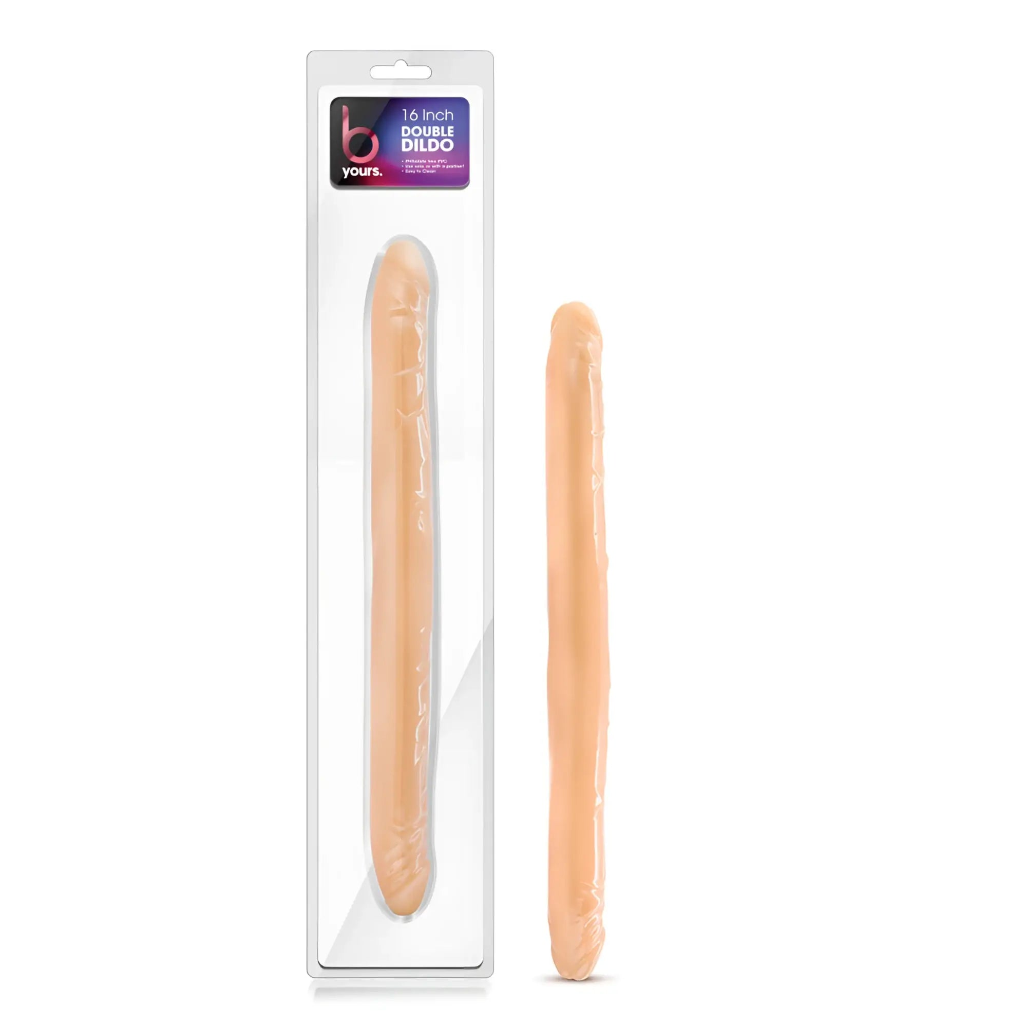 A 16-inch beige silicone double dildo from yours designed for versatile intimate pleasure use