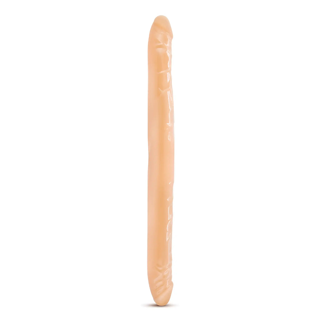 Beige silicone double dildo with realistic textured surface 16in from b yours for versatile use