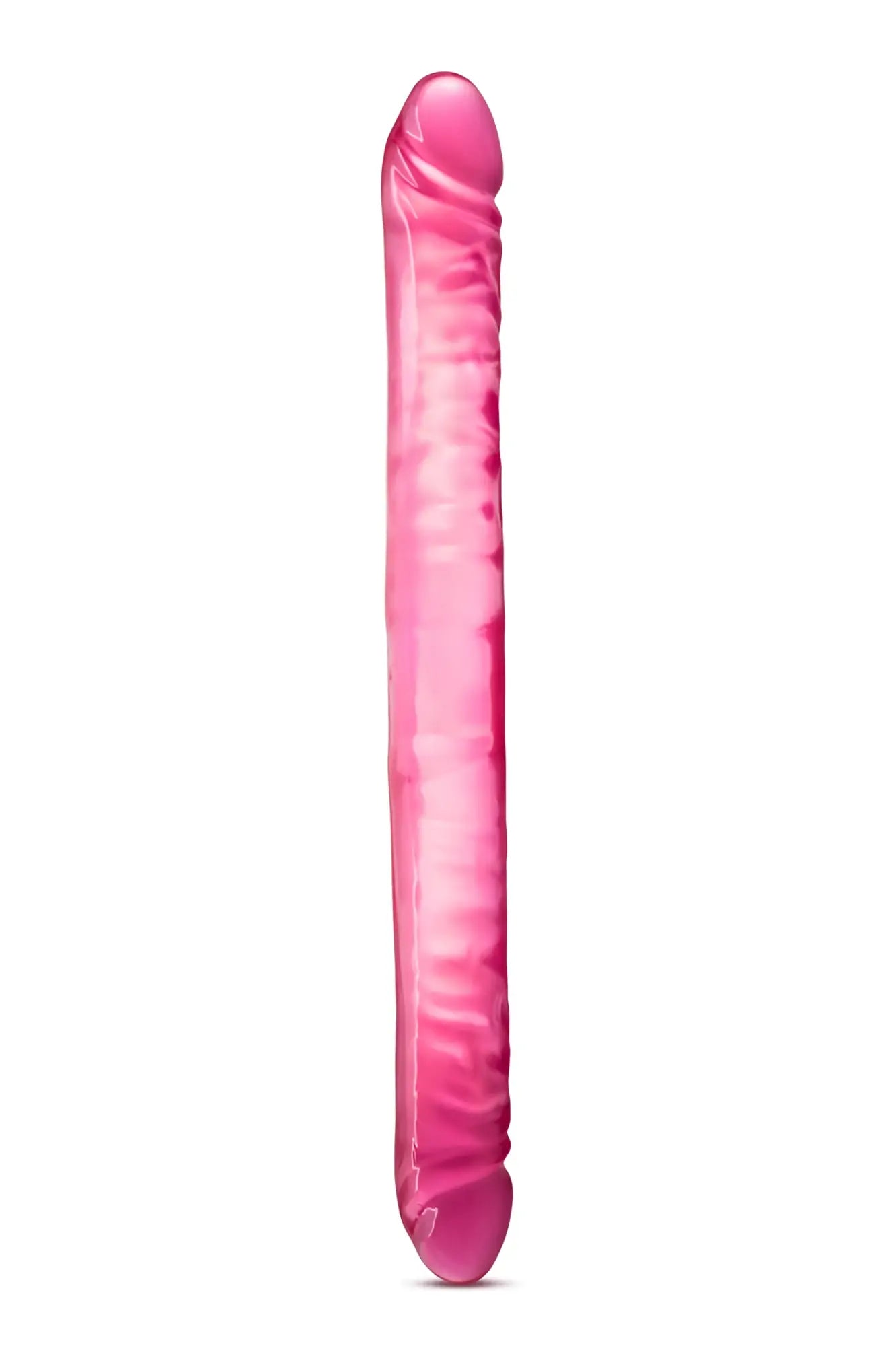 B Yours double dildo pink 18in translucent silicone with textured ridged surface and rounded tip