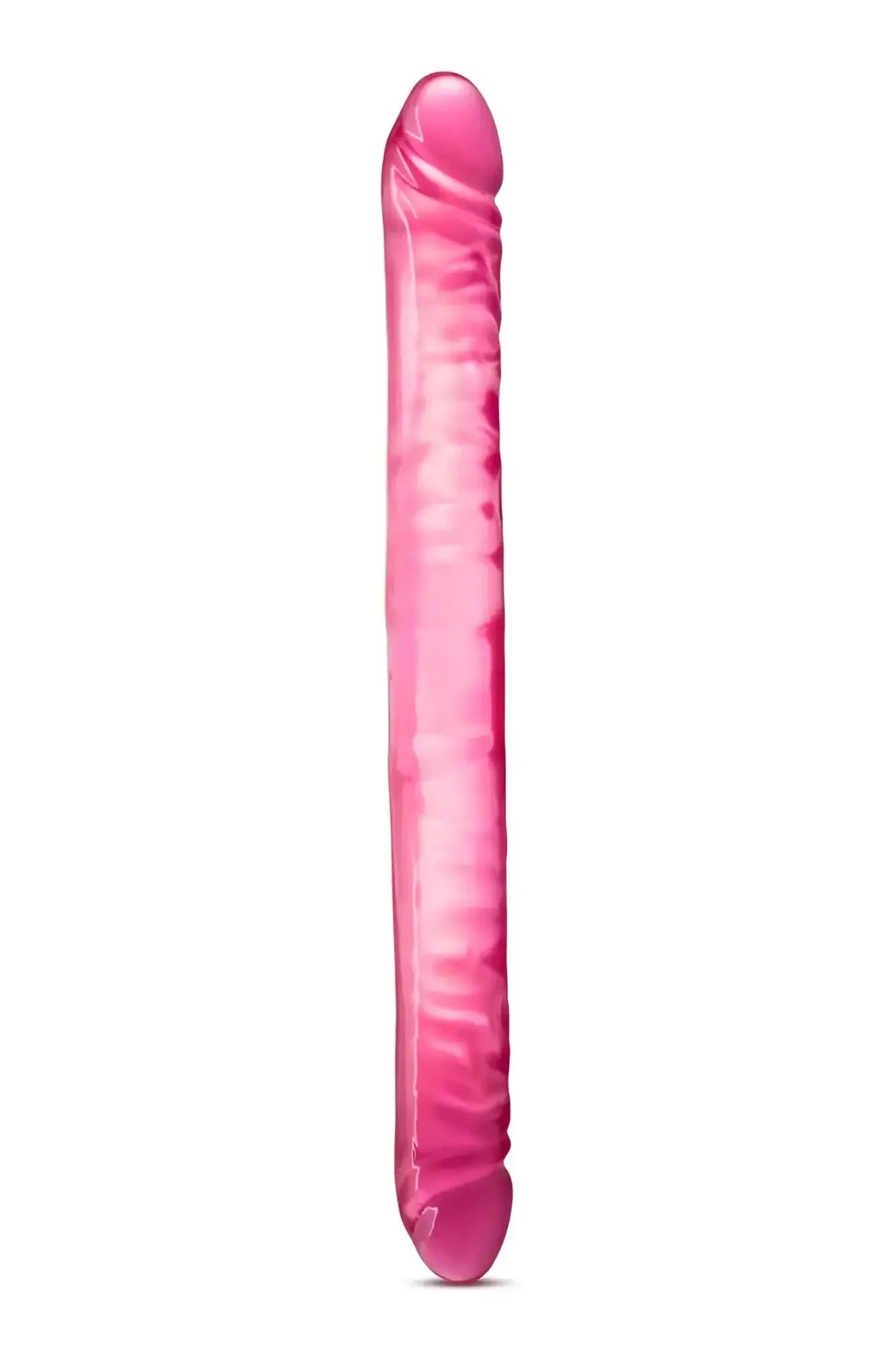B Yours double dildo pink 18in translucent silicone with textured ridged surface and rounded tip