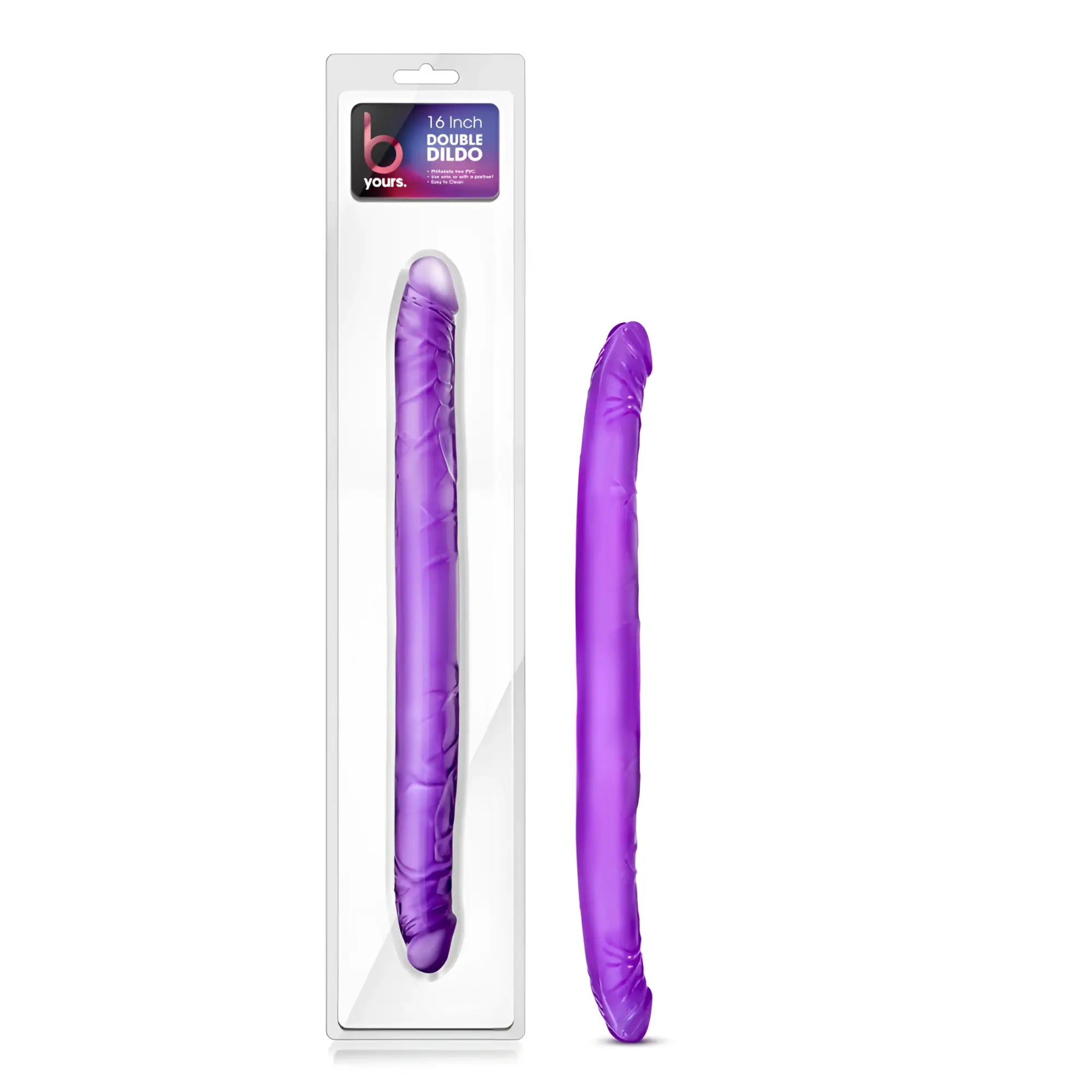 B yours double dildo purple 16in featuring smooth silicone surface and realistic anatomical design