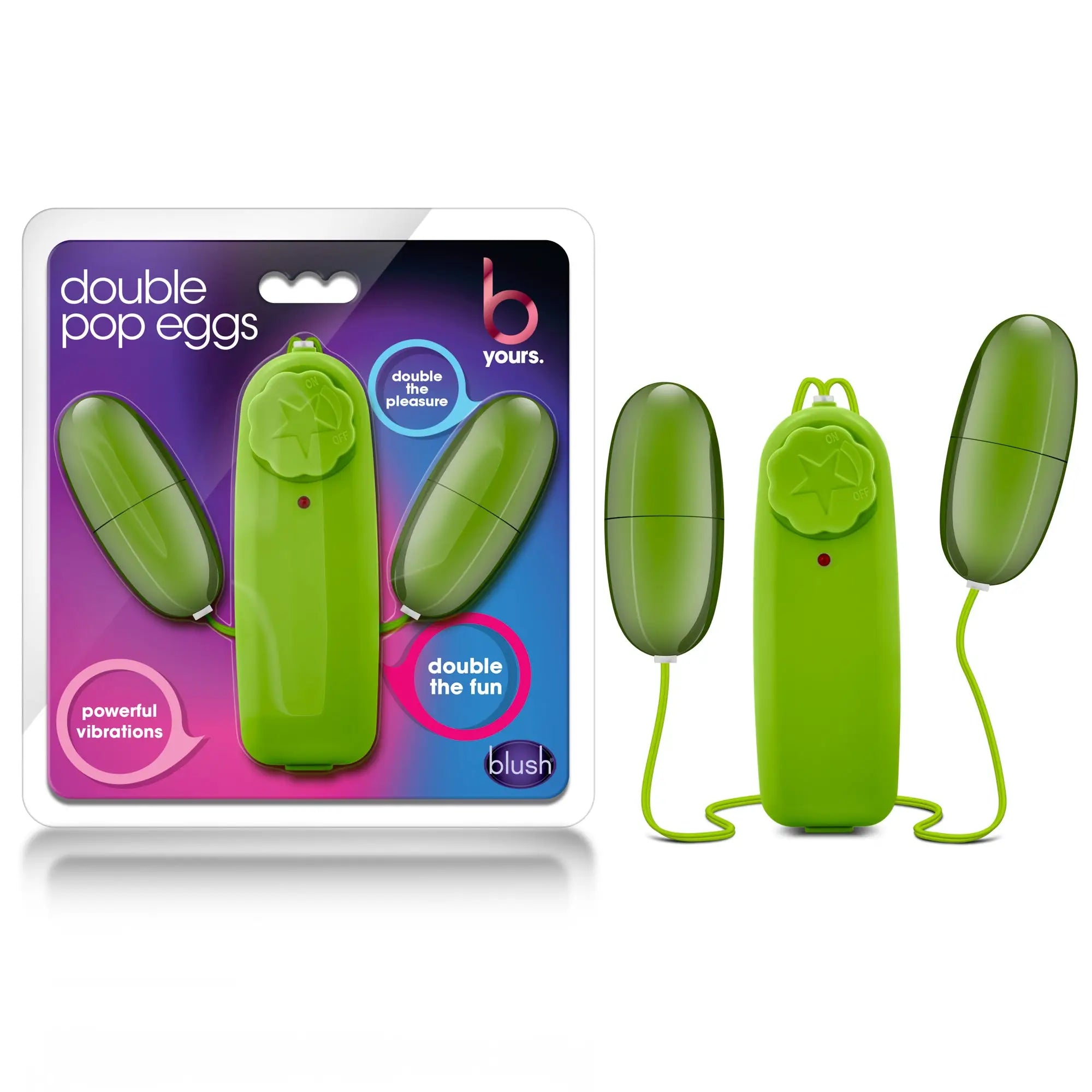 B yours double pop eggs lime bright green plastic vibrator set with central control and two detachable eggs by blush