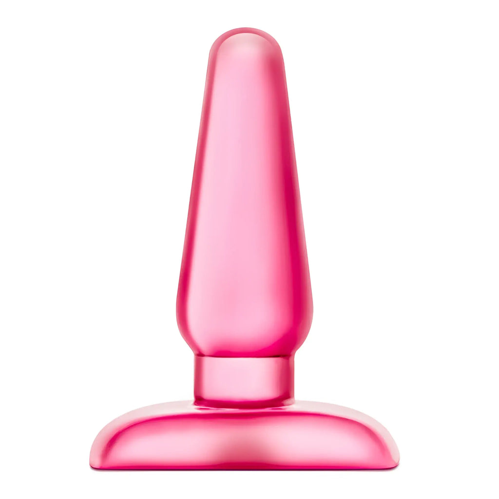 B yours eclipse anal pleaser medium pink translucent silicone butt plug with smooth tapered design and flat base